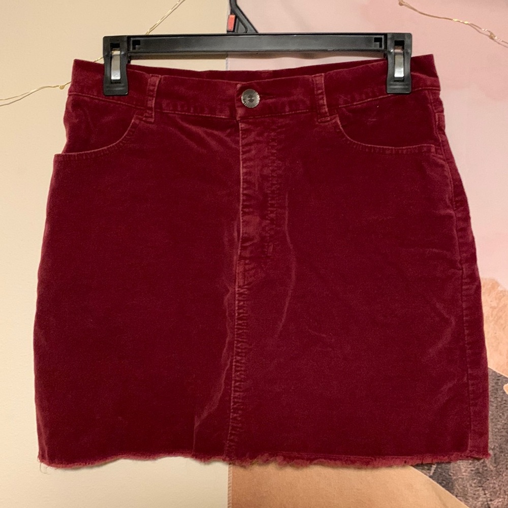 Burgundy Crushed Velvet Skirt